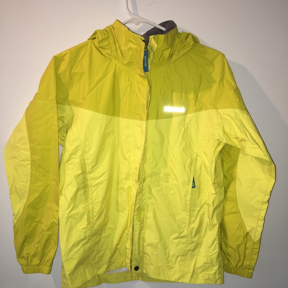 Kids yellow Marmot rain jacket